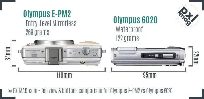 Olympus E-PM2 vs Olympus 6020 top view buttons comparison