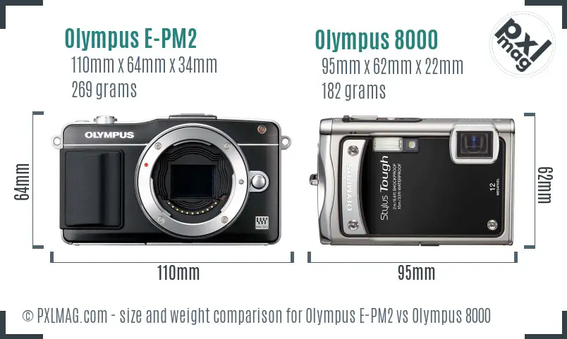 Olympus E-PM2 vs Olympus 8000 size comparison