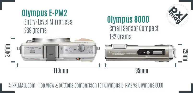 Olympus E-PM2 vs Olympus 8000 top view buttons comparison