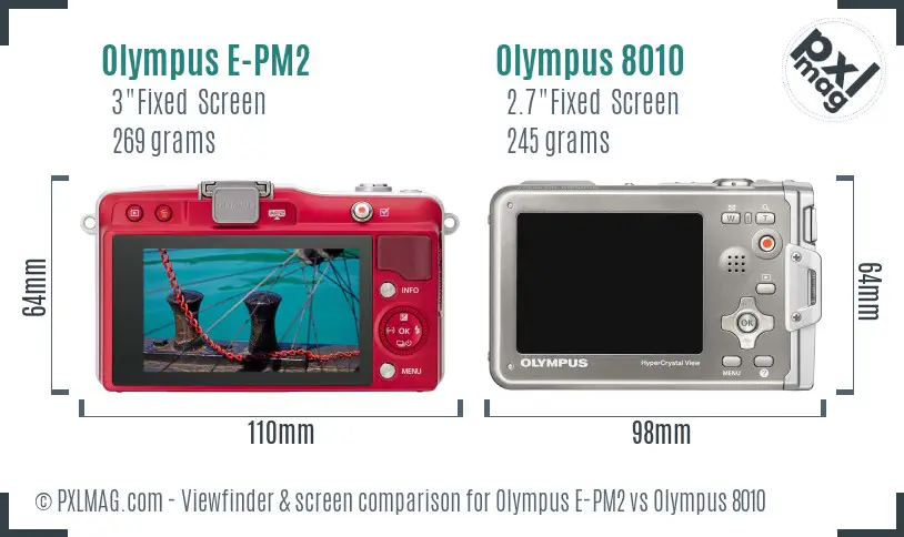 Olympus E-PM2 vs Olympus 8010 Screen and Viewfinder comparison