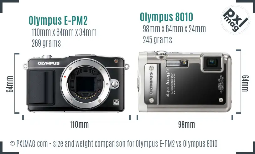Olympus E-PM2 vs Olympus 8010 size comparison