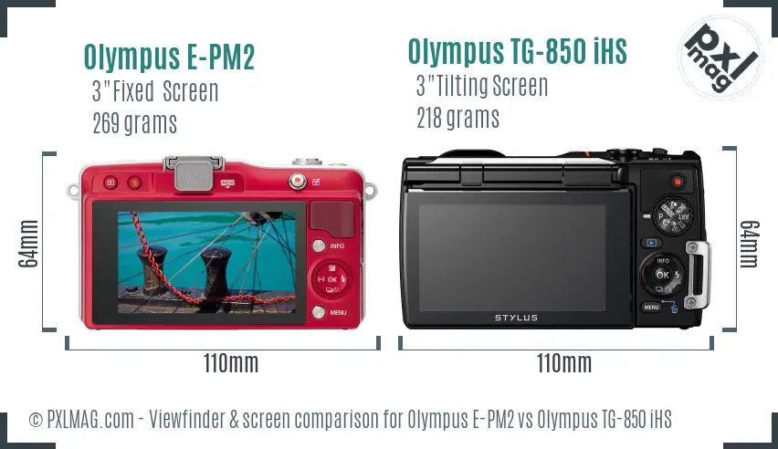 Olympus E-PM2 vs Olympus TG-850 iHS Screen and Viewfinder comparison
