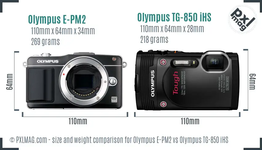 Olympus E-PM2 vs Olympus TG-850 iHS size comparison