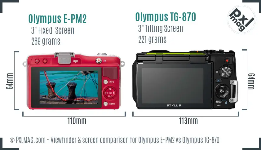 Olympus E-PM2 vs Olympus TG-870 Screen and Viewfinder comparison