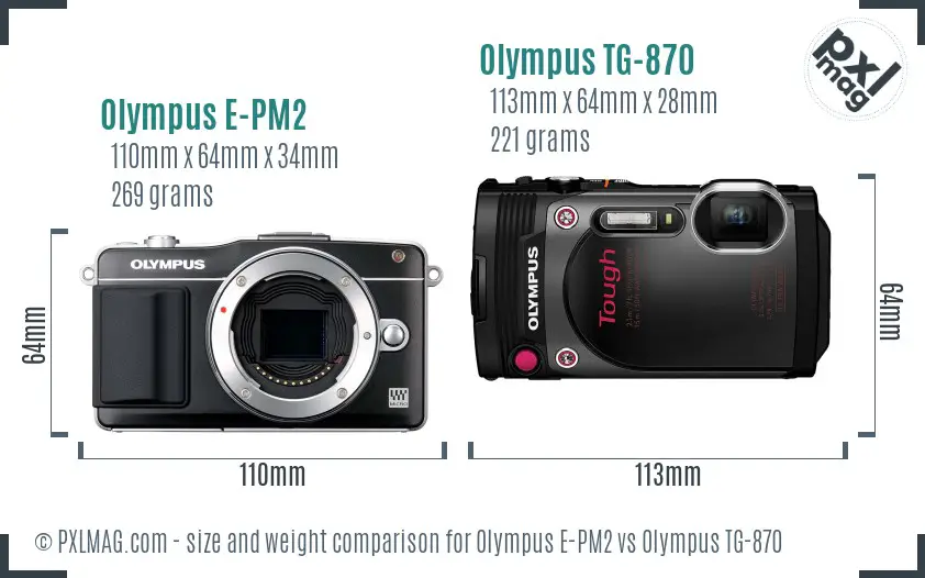 Olympus E-PM2 vs Olympus TG-870 size comparison