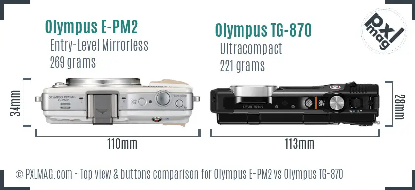 Olympus E-PM2 vs Olympus TG-870 top view buttons comparison