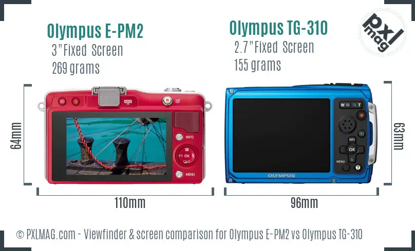 Olympus E-PM2 vs Olympus TG-310 Screen and Viewfinder comparison