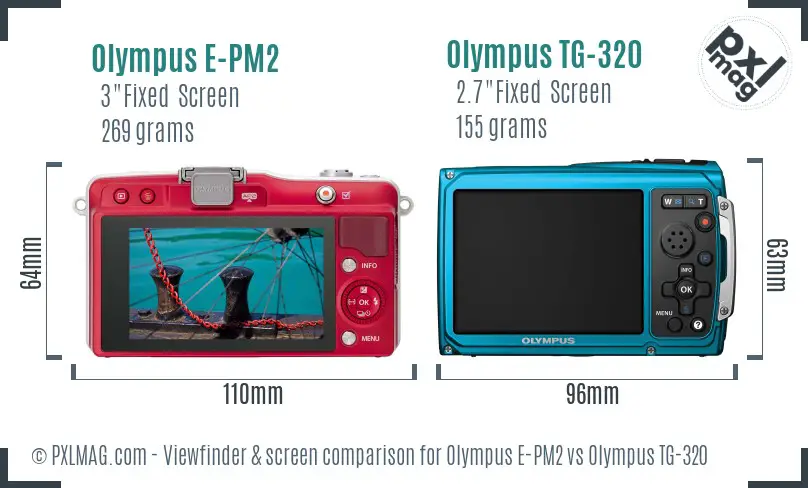 Olympus E-PM2 vs Olympus TG-320 Screen and Viewfinder comparison