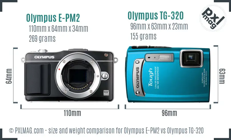 Olympus E-PM2 vs Olympus TG-320 size comparison