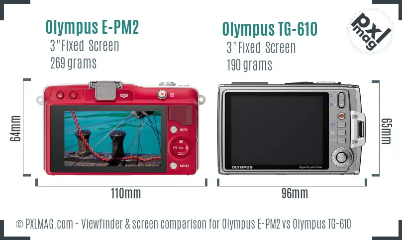 Olympus E-PM2 vs Olympus TG-610 Screen and Viewfinder comparison