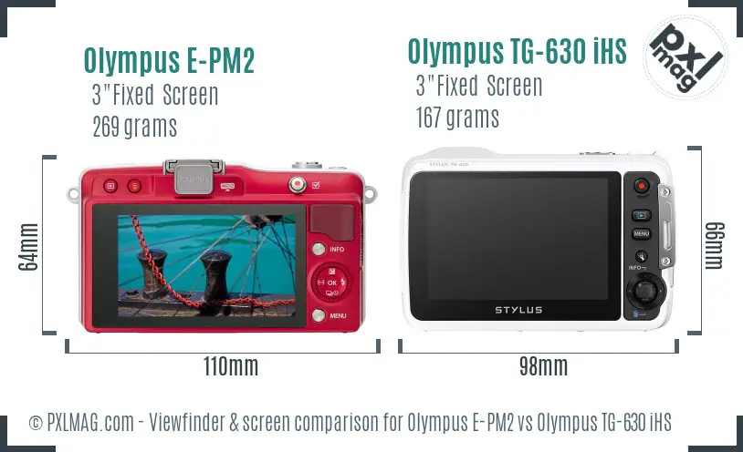 Olympus E-PM2 vs Olympus TG-630 iHS Screen and Viewfinder comparison