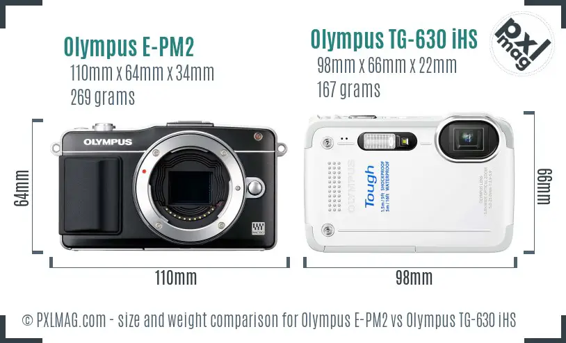 Olympus E-PM2 vs Olympus TG-630 iHS size comparison