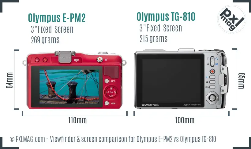Olympus E-PM2 vs Olympus TG-810 Screen and Viewfinder comparison