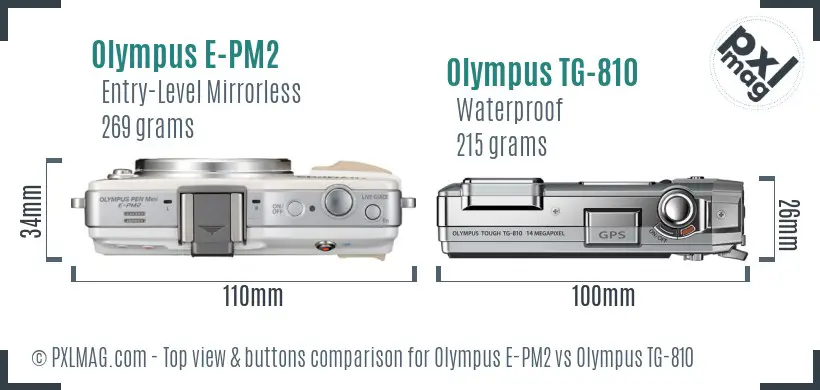 Olympus E-PM2 vs Olympus TG-810 top view buttons comparison