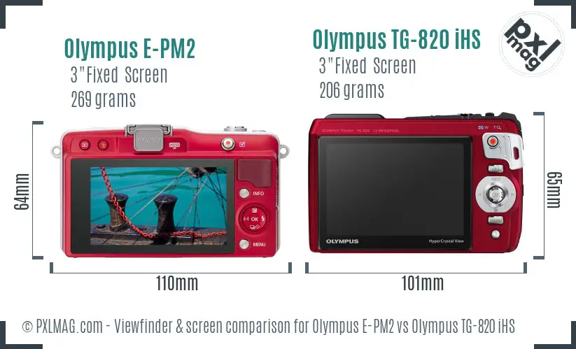 Olympus E-PM2 vs Olympus TG-820 iHS Screen and Viewfinder comparison