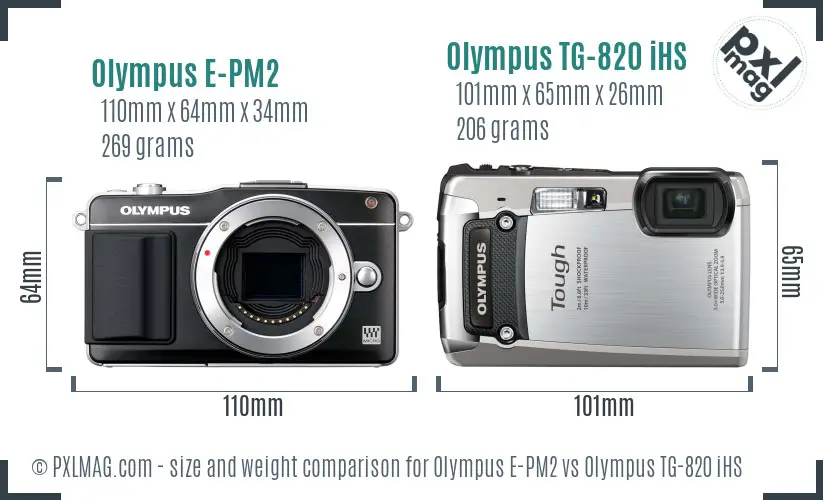 Olympus E-PM2 vs Olympus TG-820 iHS size comparison