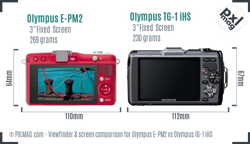 Olympus E-PM2 vs Olympus TG-1 iHS Screen and Viewfinder comparison