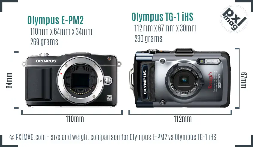 Olympus E-PM2 vs Olympus TG-1 iHS size comparison