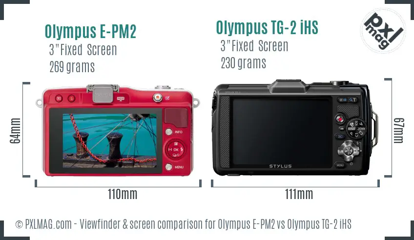 Olympus E-PM2 vs Olympus TG-2 iHS Screen and Viewfinder comparison