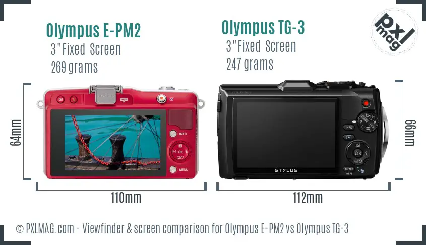 Olympus E-PM2 vs Olympus TG-3 Screen and Viewfinder comparison