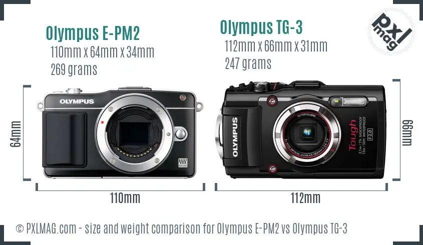 Olympus E-PM2 vs Olympus TG-3 size comparison