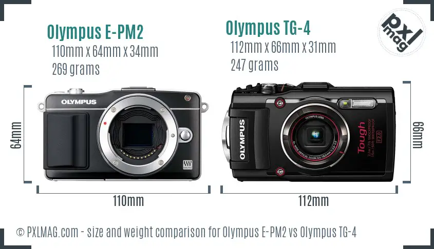 Olympus E-PM2 vs Olympus TG-4 size comparison