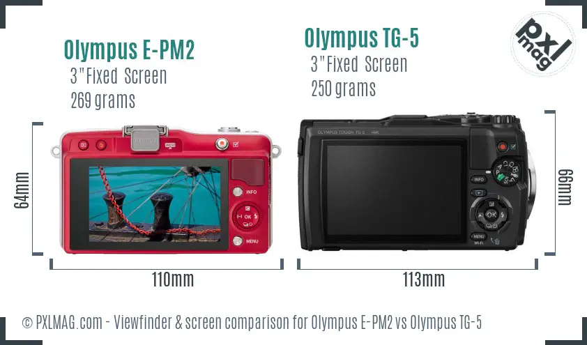 Olympus E-PM2 vs Olympus TG-5 Screen and Viewfinder comparison