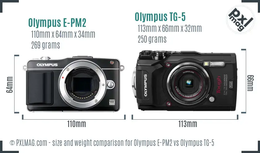 Olympus E-PM2 vs Olympus TG-5 size comparison
