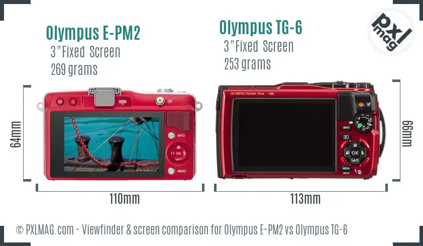 Olympus E-PM2 vs Olympus TG-6 Screen and Viewfinder comparison