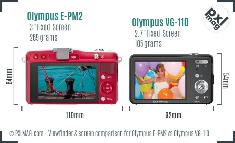 Olympus E-PM2 vs Olympus VG-110 Screen and Viewfinder comparison