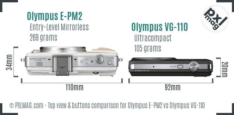 Olympus E-PM2 vs Olympus VG-110 top view buttons comparison