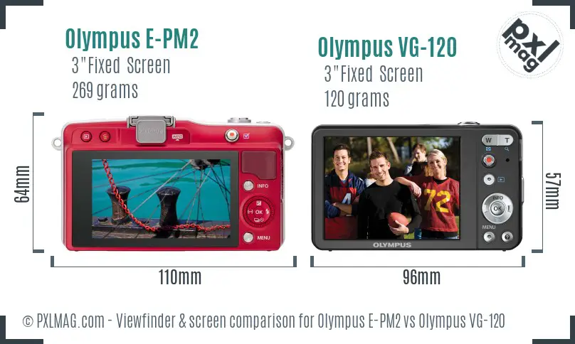 Olympus E-PM2 vs Olympus VG-120 Screen and Viewfinder comparison