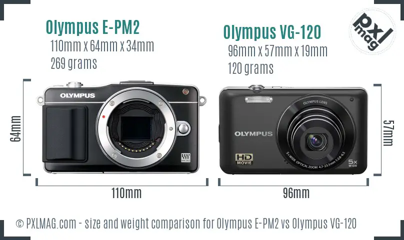 Olympus E-PM2 vs Olympus VG-120 size comparison