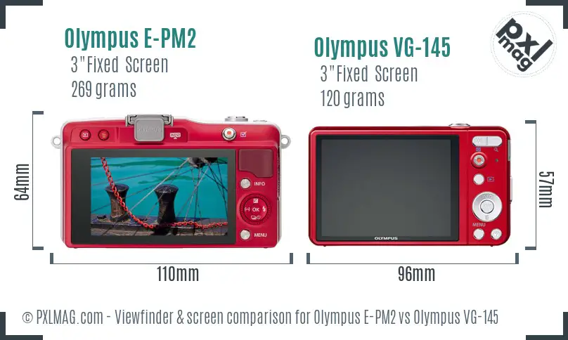 Olympus E-PM2 vs Olympus VG-145 Screen and Viewfinder comparison