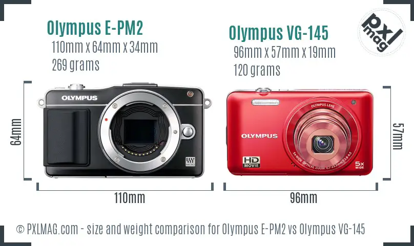 Olympus E-PM2 vs Olympus VG-145 size comparison