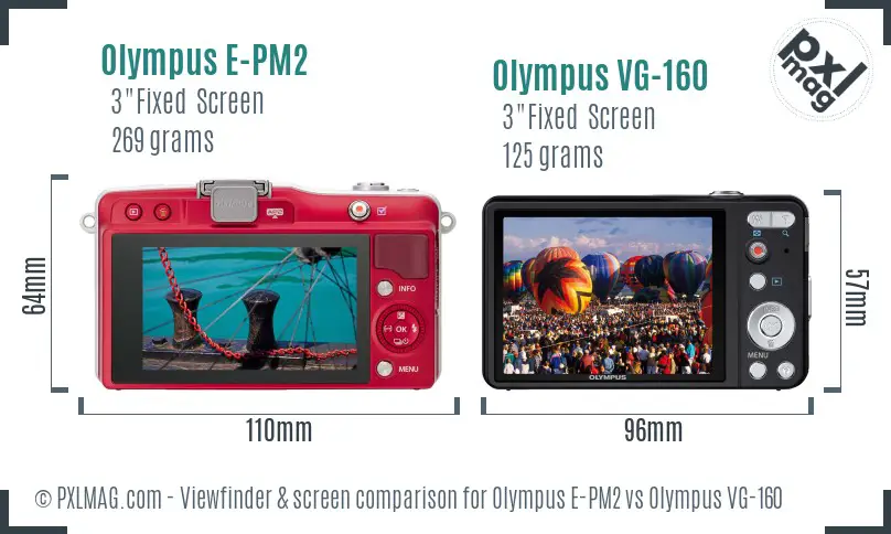 Olympus E-PM2 vs Olympus VG-160 Screen and Viewfinder comparison