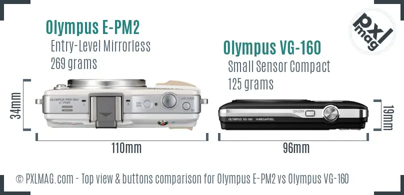 Olympus E-PM2 vs Olympus VG-160 top view buttons comparison