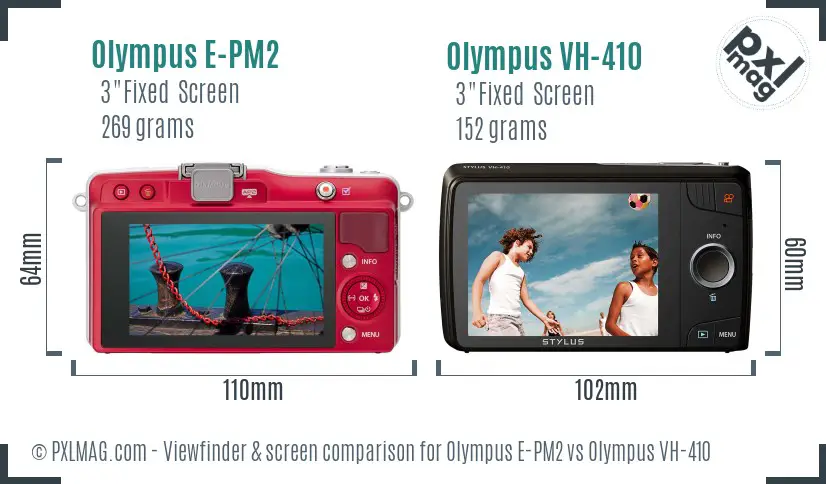 Olympus E-PM2 vs Olympus VH-410 Screen and Viewfinder comparison