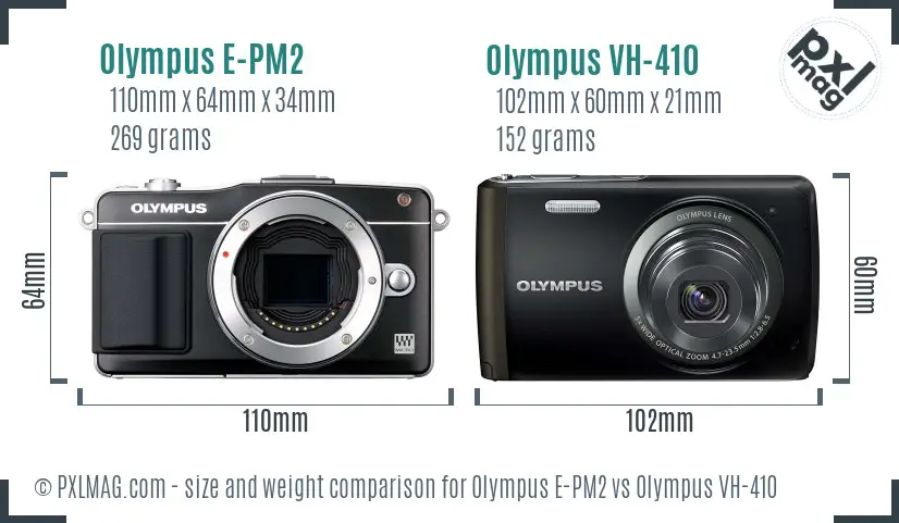 Olympus E-PM2 vs Olympus VH-410 size comparison