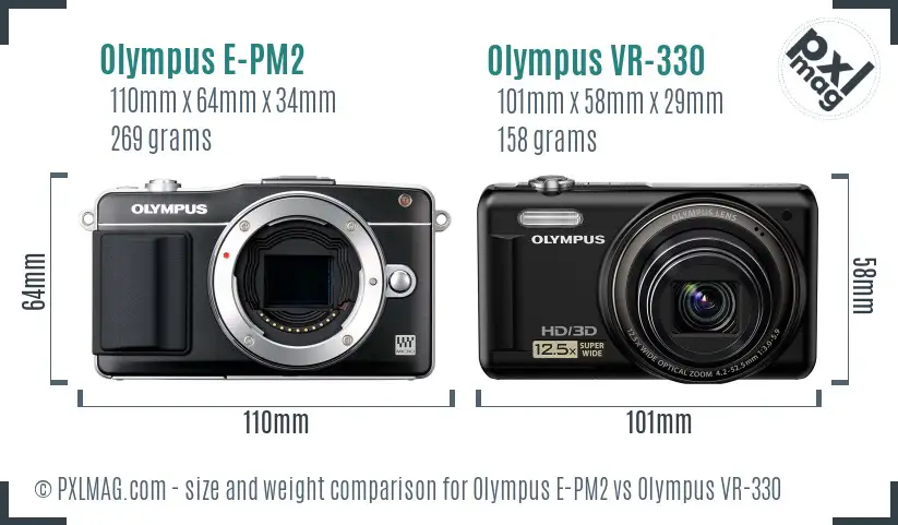 Olympus E-PM2 vs Olympus VR-330 size comparison