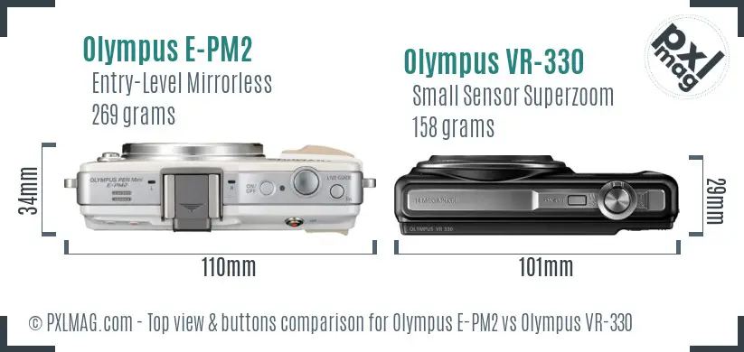 Olympus E-PM2 vs Olympus VR-330 top view buttons comparison