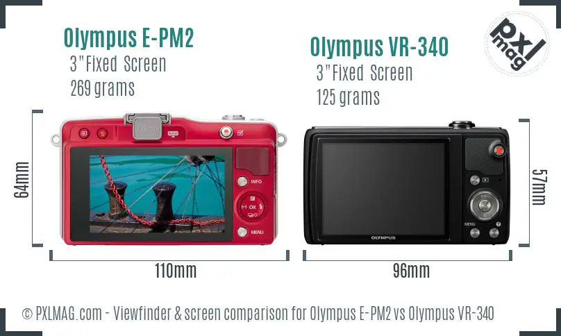 Olympus E-PM2 vs Olympus VR-340 Screen and Viewfinder comparison