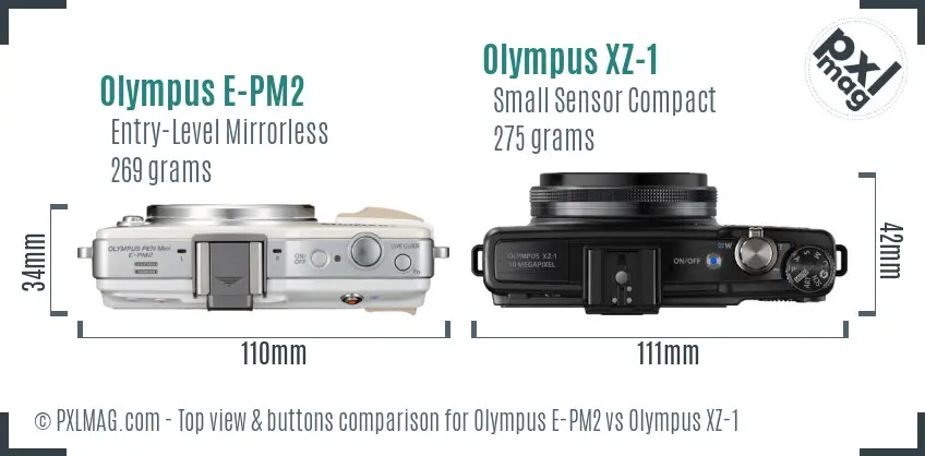 Olympus E-PM2 vs Olympus XZ-1 top view buttons comparison