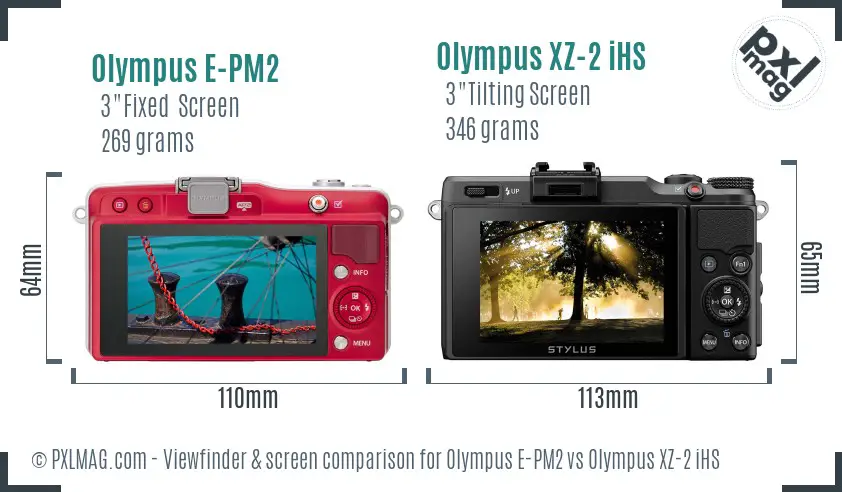 Olympus E-PM2 vs Olympus XZ-2 iHS Screen and Viewfinder comparison