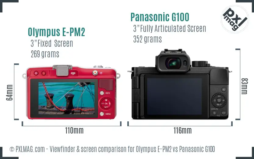 Olympus E-PM2 vs Panasonic G100 Screen and Viewfinder comparison