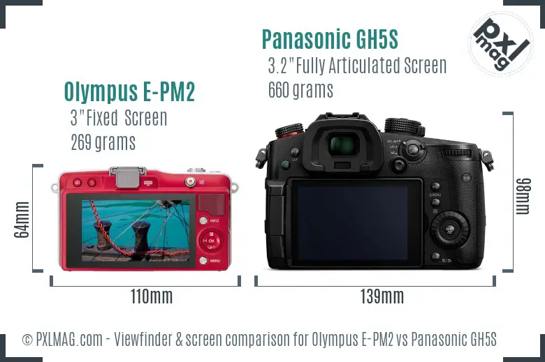 Olympus E-PM2 vs Panasonic GH5S Screen and Viewfinder comparison