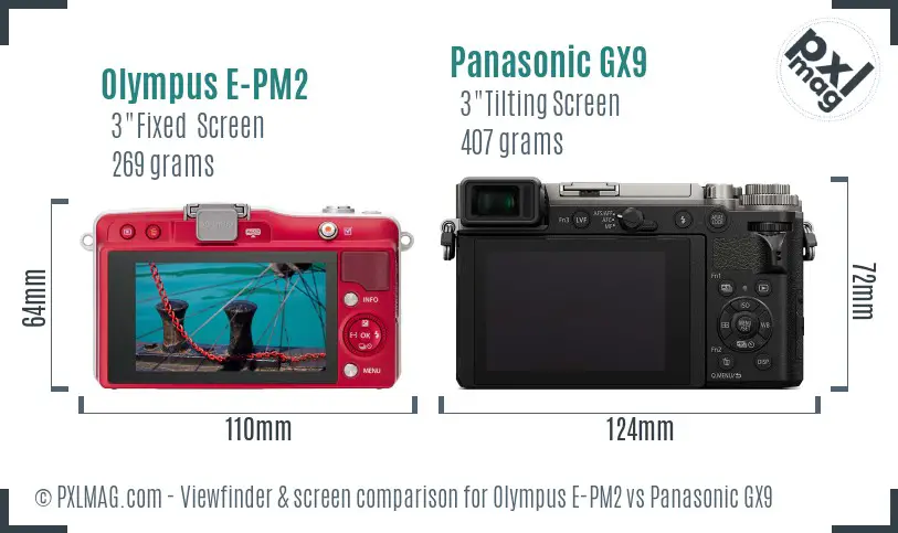 Olympus E-PM2 vs Panasonic GX9 Screen and Viewfinder comparison