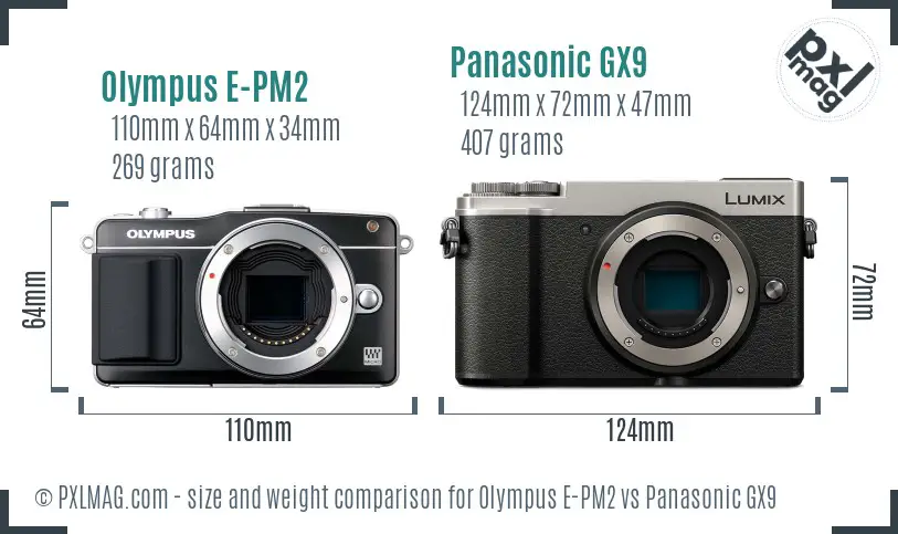 Olympus E-PM2 vs Panasonic GX9 size comparison