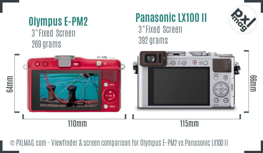Olympus E-PM2 vs Panasonic LX100 II Screen and Viewfinder comparison
