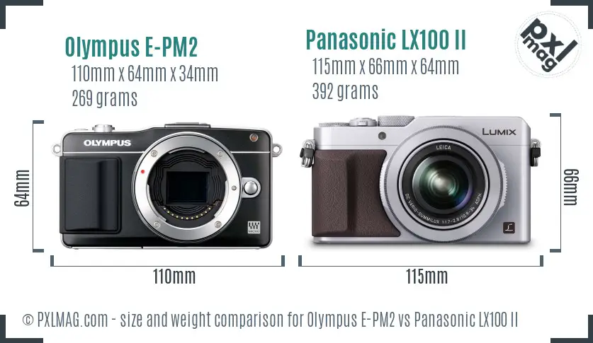 Olympus E-PM2 vs Panasonic LX100 II size comparison